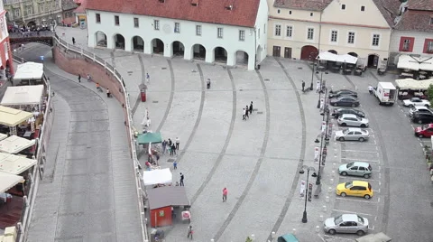 Central square, traffic,old city,medieval town, Europe, aerial view Stock Footage 40687344