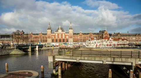 Central station building width cloudy sky DSLR hyperlapse Stock Footage 49854928