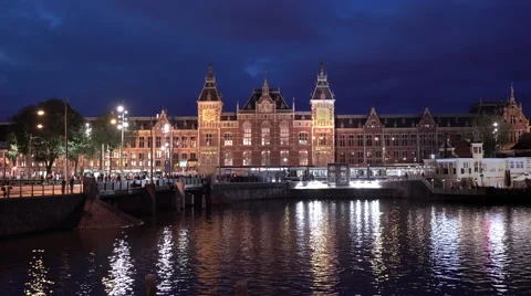 Central Station Front Amsterdam August 13th, the Netherlands Stock Footage 66403115