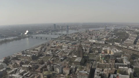 Central station in Riga. Drone flight over Railways, Train rail road in European Stock Footage 120397690