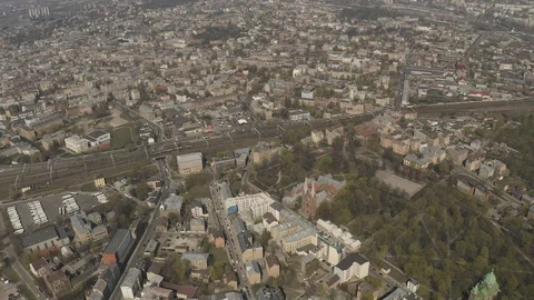 Central station in Riga. Drone flight over Railways, Train rail road in European Stock Footage 120399066