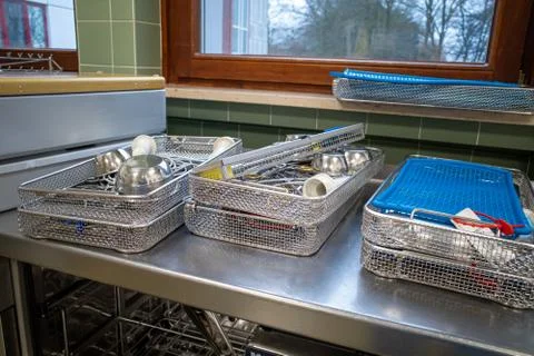 In a central sterilization department, the instruments used for an operation Stock Photos