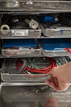 In a central sterilization department, the instruments used for an operation Stock Photos
