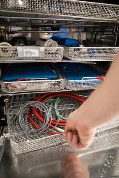 In a central sterilization department, the instruments used for an operation Stock Photos