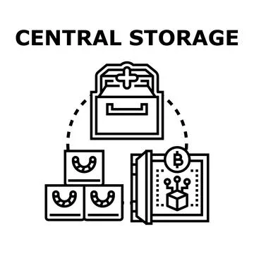 Central storage concept managing digital data and assets 库存插图