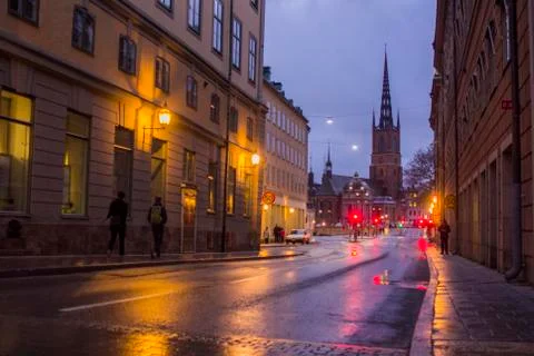 Central street in Stockholm Stock Photos