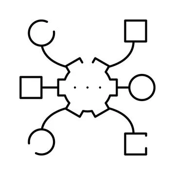 Central system connecting various data nodes Stock Illustration