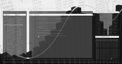 Central terminal populating code while graph sweeping over bars on data update Stock Footage 328656953