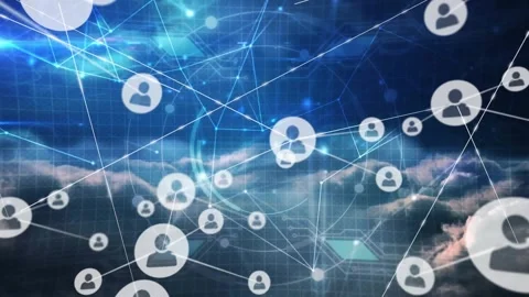 Central token pulsing sparking nodes spawning links forming hubs growing network Stock Footage 321824730