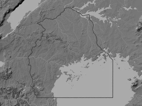 Central, Uganda. Bilevel elevation map with lakes and rivers Stock Illustration