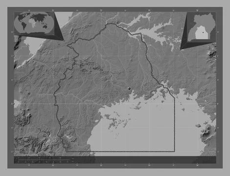 Central, Uganda. Bilevel elevation map with lakes and rivers Stock Illustration
