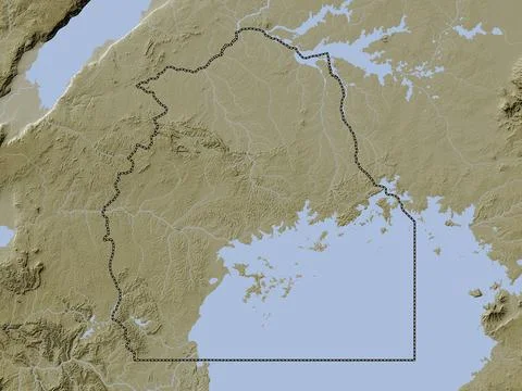 Central, Uganda. Elevation map colored in wiki style with lakes and rivers Stock Illustration