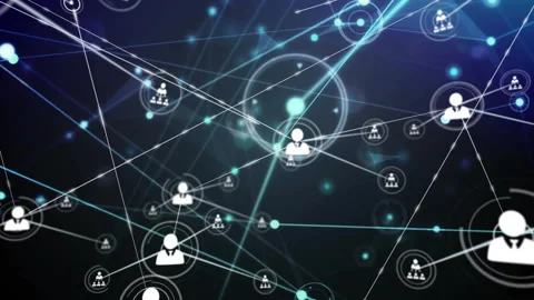 Central user-icon node initiating connection, sending lines toward new nodes, 스톡 동영상 315770173