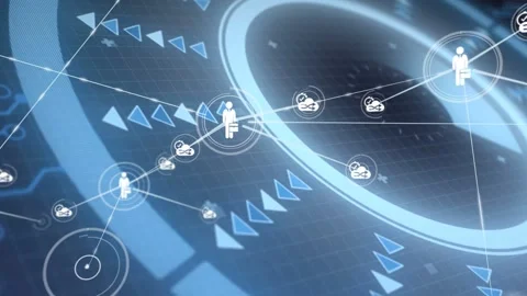 Central user marker activating from target pulse, linking cloud services and Stock Footage 332843822