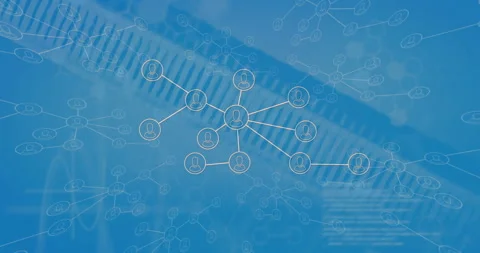 Central user network being animated in flat design, connecting circles, lines, Stock Footage 308659959