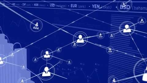 Central user node pulsing and extending spokes during dashboard load, finance Video stock 331198119