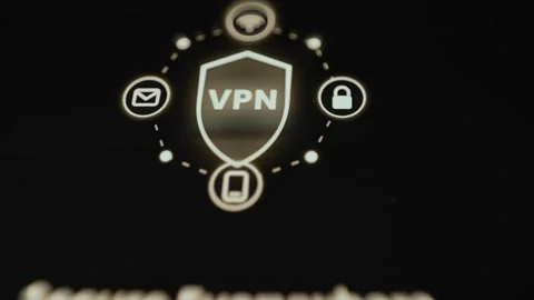 Central VPN shield linked to email, cloud, lock and mobile device symbols Stock Footage 342490891