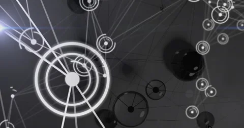 Central white interface 3D render pulsing radial lines linking nodes showing Stock Footage 310637466
