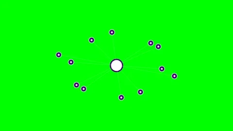 A central white node connecting to multiple smaller purple nodes on green Stock-Footage 341839225