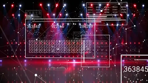 Central wireframes expanding, main data cluster filling grid, nodes traveling, 스톡 동영상 328345255