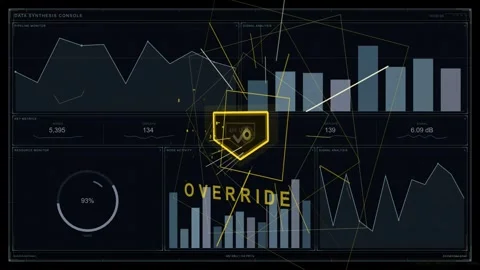 Central yellow emblem flickering, emitting streaks and expanding into shield, Stock Footage 335424875