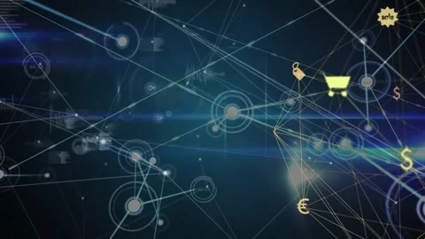 Central yellow node emerging and linking nodes with sale badge, price tag, Video stock 326187226