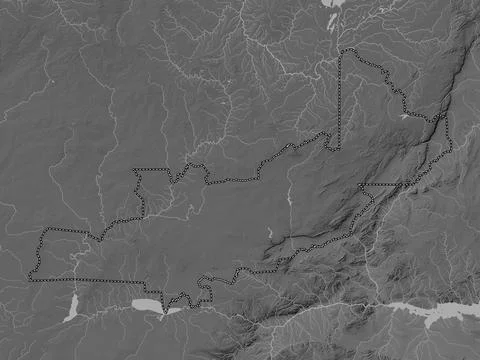 Central, Zambia. Grayscale elevation map with lakes and rivers Stock Illustration