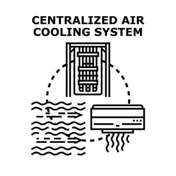 Centralized air cooling system ventilation diagram Ilustración de archivo