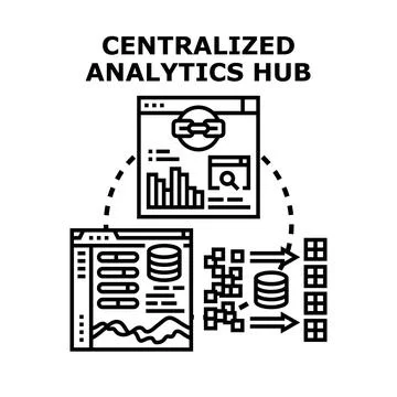 Centralized analytics hub managing business information flow 스톡 일러스트