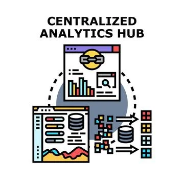 Centralized analytics hub managing business information flow イラスト素材