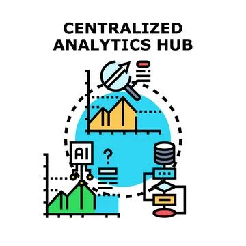 Centralized analytics hub visualizing data processing and business intelligen Stock Illustration