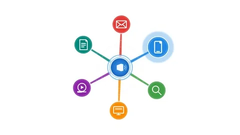 Centralized Blue Tech Node with Signal Waves and Cube Icon Stock Footage 333276491