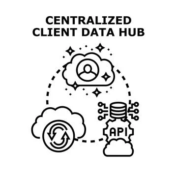 Centralized client data hub concept illustration Stock Illustration