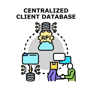 Centralized client database technology concept illustrating data management Stock Illustration