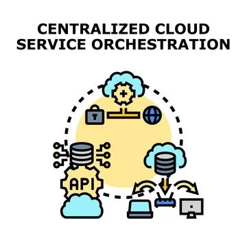 Centralized cloud service orchestration concept with data management 스톡 일러스트