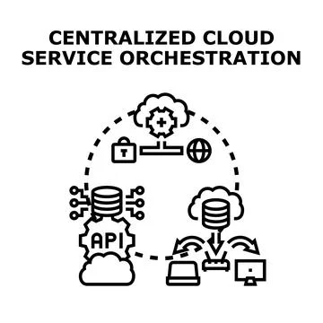 Centralized cloud service orchestration concept with data management 库存插图