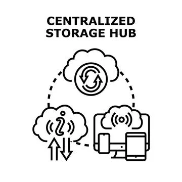 Centralized cloud storage hub connecting multiple devices 库存插图