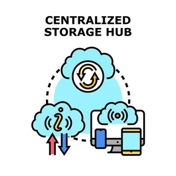 Centralized cloud storage hub connecting multiple devices イラスト素材