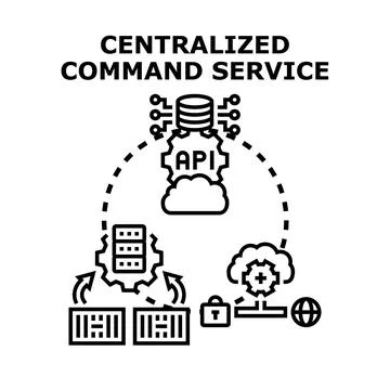 Centralized command service technology system controlling cloud networking Stock Illustration