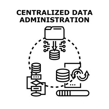 Centralized data administration managing storage and database processes Illustrazione stock