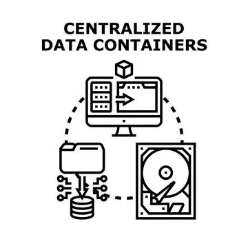 Centralized data containers system storing and managing information Illustrazione stock