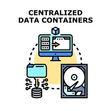 Centralized data containers system storing and managing information Illustrazione stock