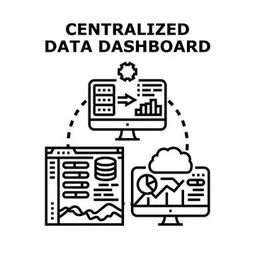 Centralized data dashboard analyzing business information technology Stock Illustration