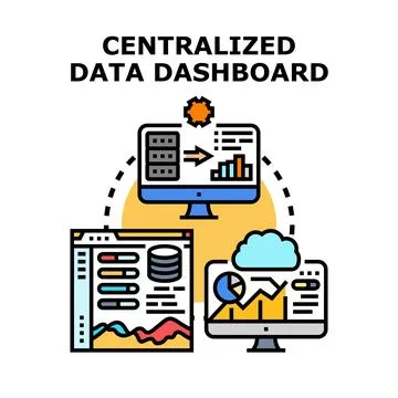 Centralized data dashboard analyzing business information technology Stock Illustration