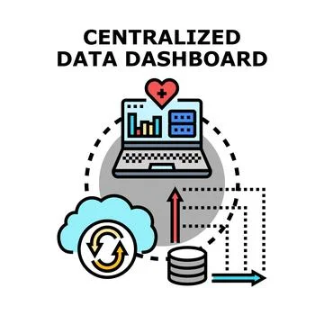 Centralized data dashboard analyzing cloud and database information 스톡 일러스트