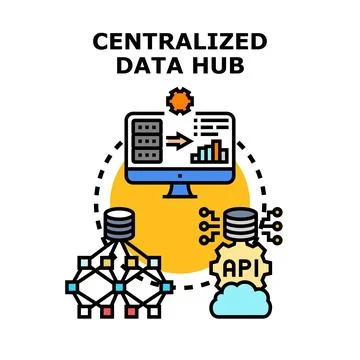 Centralized data hub processing and connecting information イラスト素材