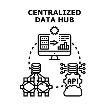 Centralized data hub processing and connecting information イラスト素材