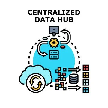 Centralized data hub processing information and storing documents Stock Illustration