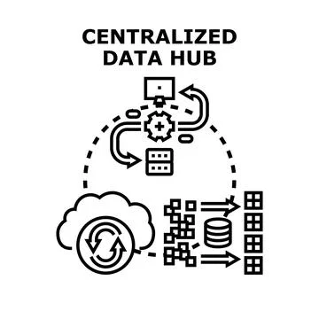 Centralized data hub processing information and storing documents Stock Illustration