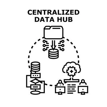 Centralized data hub system processing digital information Stock Illustration